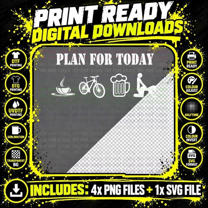 Plan for the Day Cycling Daily Plan Coffee Beer T-Shirt Png SVG Digital Bundle