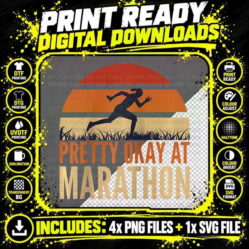 Pretty Okay at Marathon Running Half Marathon Marathoner Png SVG Digital Bundle