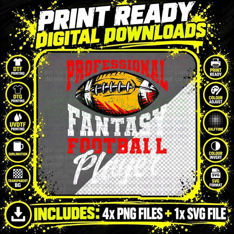 Professional Fantasy Football Player Png SVG Digital Bundle
