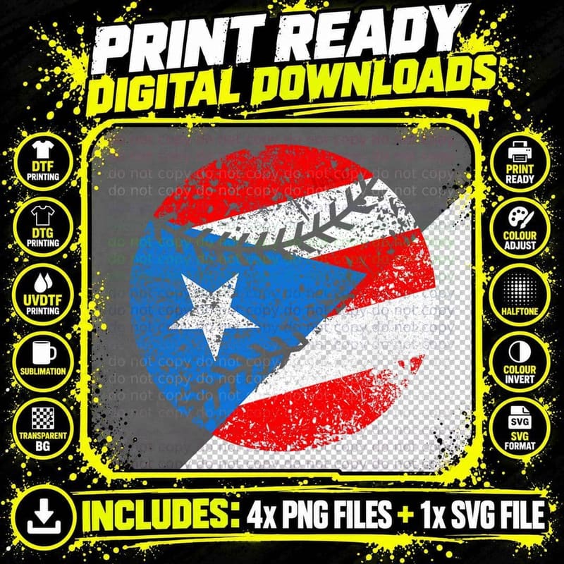 Puerto Rican Baseball Proud Boricua Flag Puerto Rico Png SVG Digital Bundle