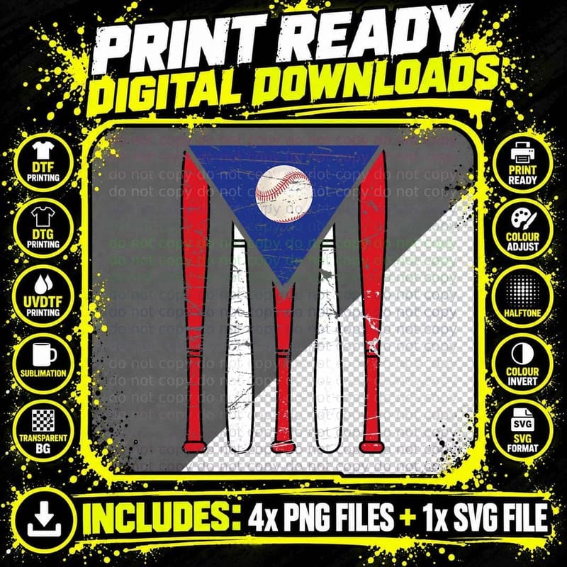 Puerto Rico Baseball Inspired by Puerto Rican Flag Png SVG Digital Bundle