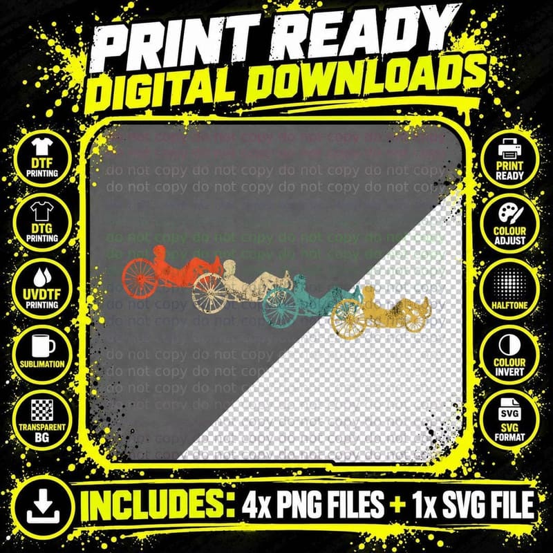 Recumbent Bike Cyclist Vintage Retro Cycling Recumbent Png SVG Digital Bundle