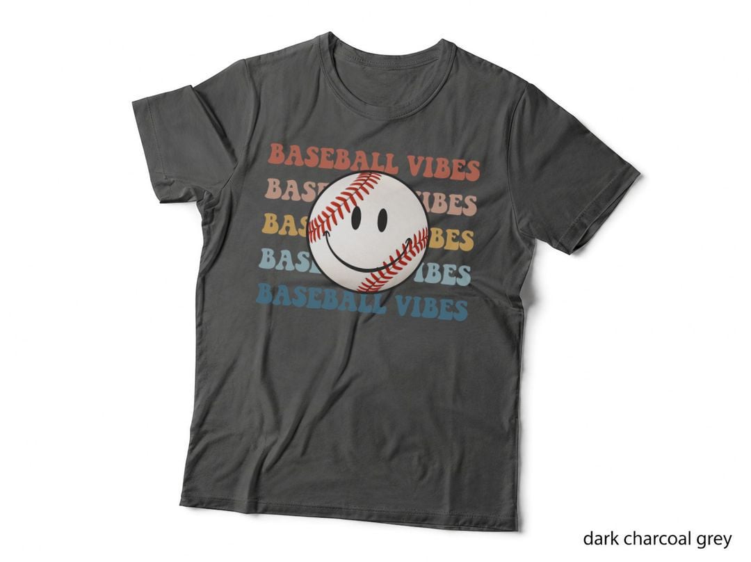 Retro Groovy Happy Face Baseball Vibes Baseball Face T-Shirt