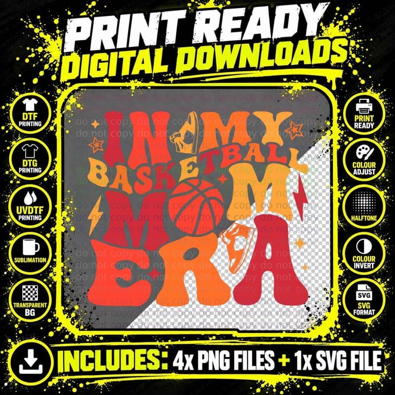 Retro Groovy in My Basketball Mom Era Basketball Mama Png SVG Digital Bundle