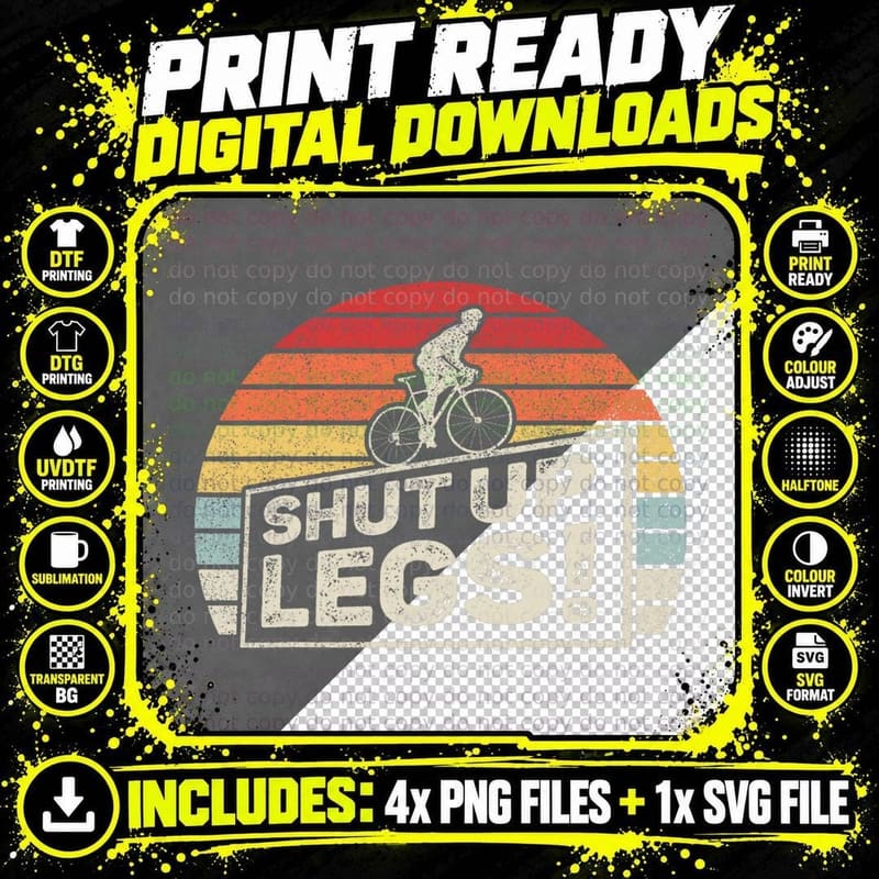 Retro Vintage Legs Shut up Bicycle Cycling Leg Workout Png SVG Digital Bundle