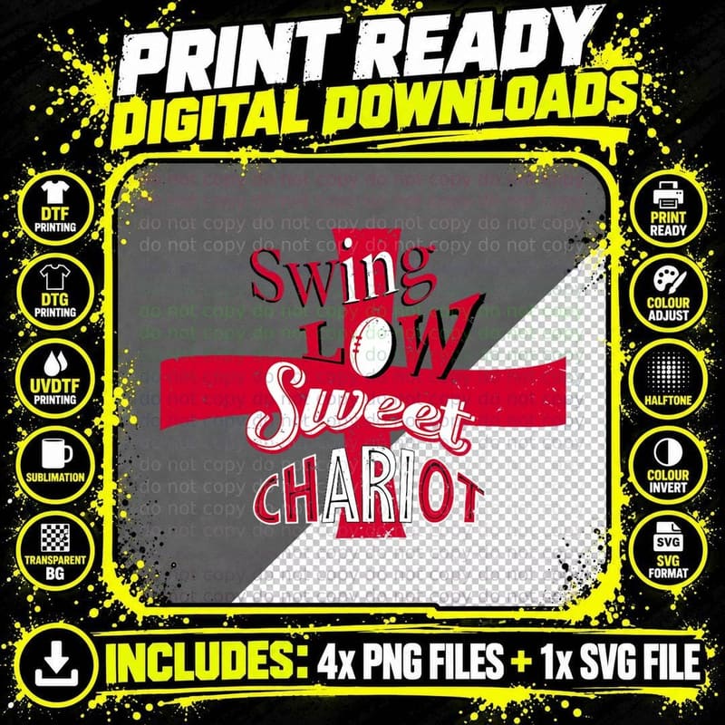 Rugby English Fan Sweet Chariot Design by Rugby Fan Png SVG Digital Bundle