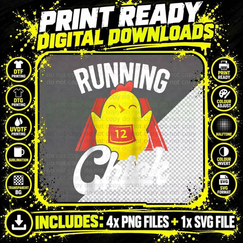 Running Runner Half Marathon Chicken Girl Vintage Png SVG Digital Bundle