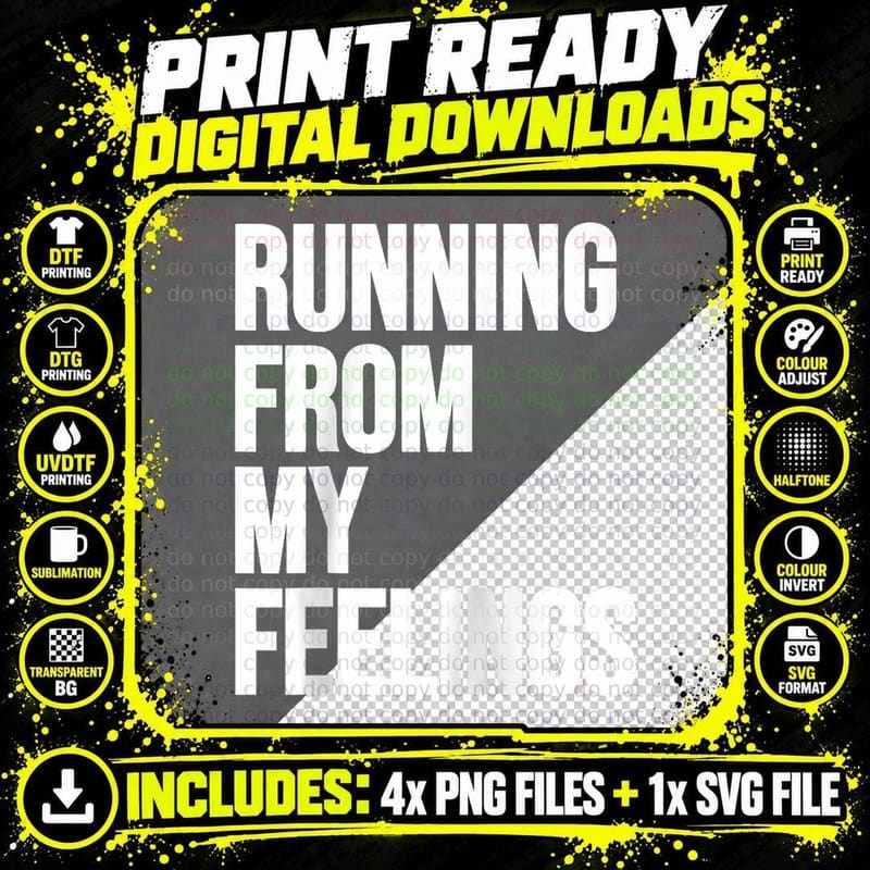 Running from My Feelings Cute Funny 5k Marathon Runners Png SVG Digital Bundle