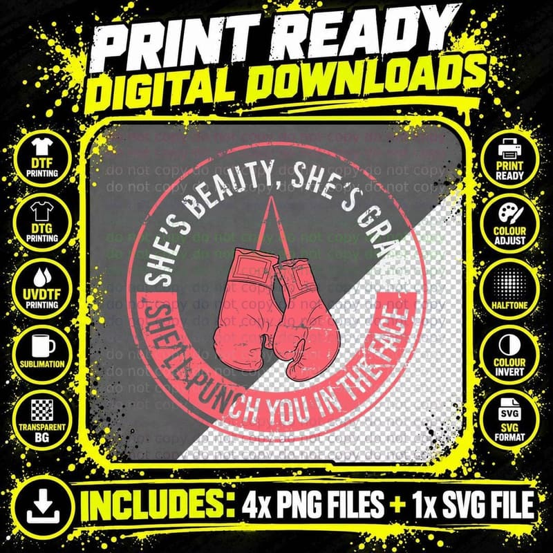 She'll Punch You in the Face Boxing Girl Kickboxing Png SVG Digital Bundle