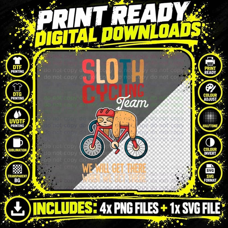 Sloth Cycling Team T-Shirt Png SVG Digital Bundle