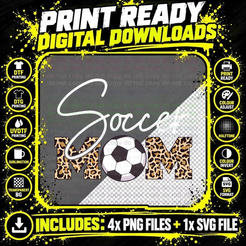 Soccer Mom Leopard Print Ball Sweatshirt, Family Gift Png SVG Digital Bundle