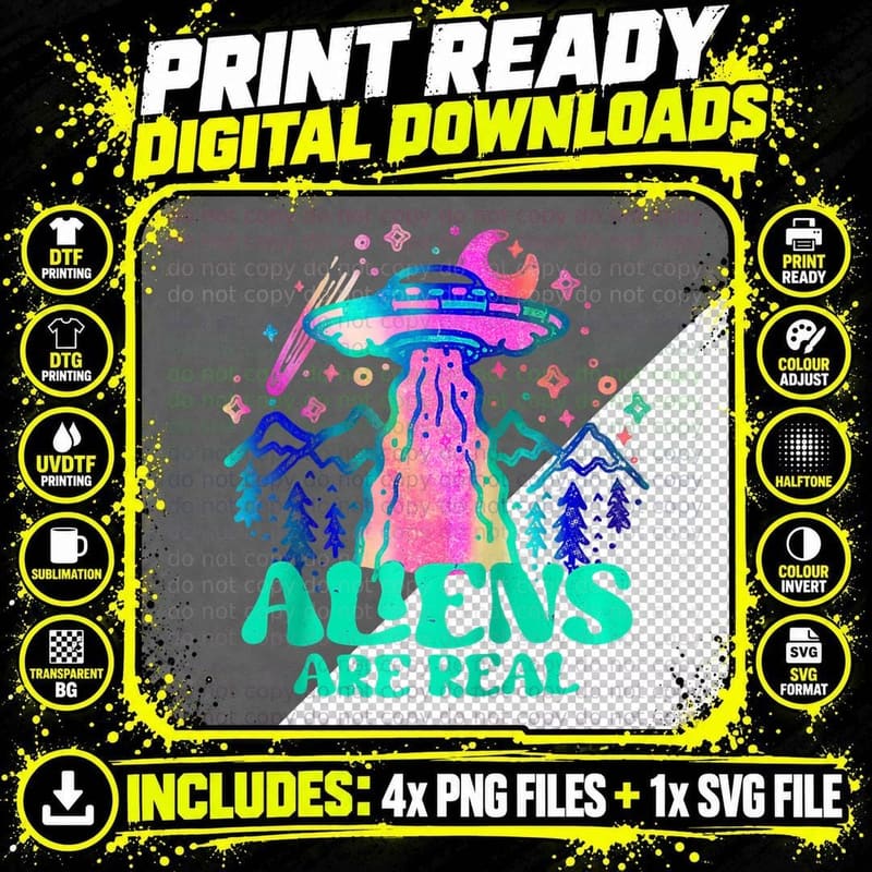 Spaceship Aliens Are Real Alien Lover Extraterrestrial Png SVG Digital Bundle