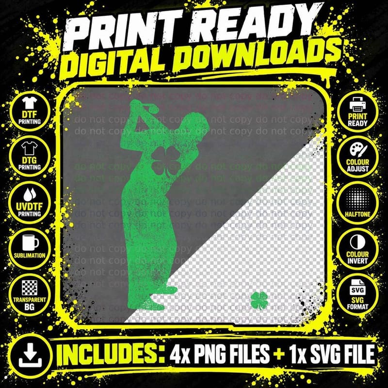 St. Patrick's Day Golf Golfing Golfer Green Shamrock Png SVG Digital Bundle