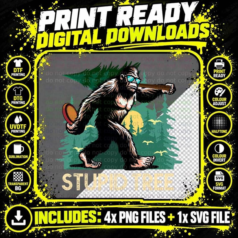 Stupid Tree Disc Golf Bigfoot Frolfing Funny Sasquatch Png SVG Digital Bundle
