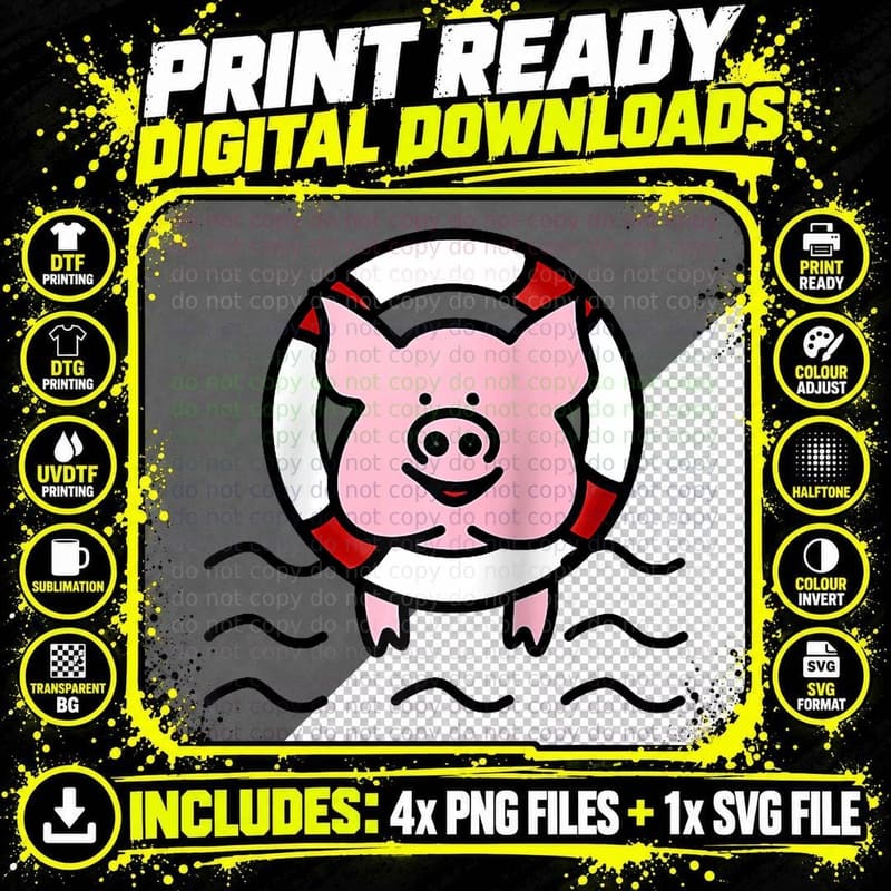 Swimming Pigs, Funny Animal Humor T-Shirt Png SVG Digital Bundle