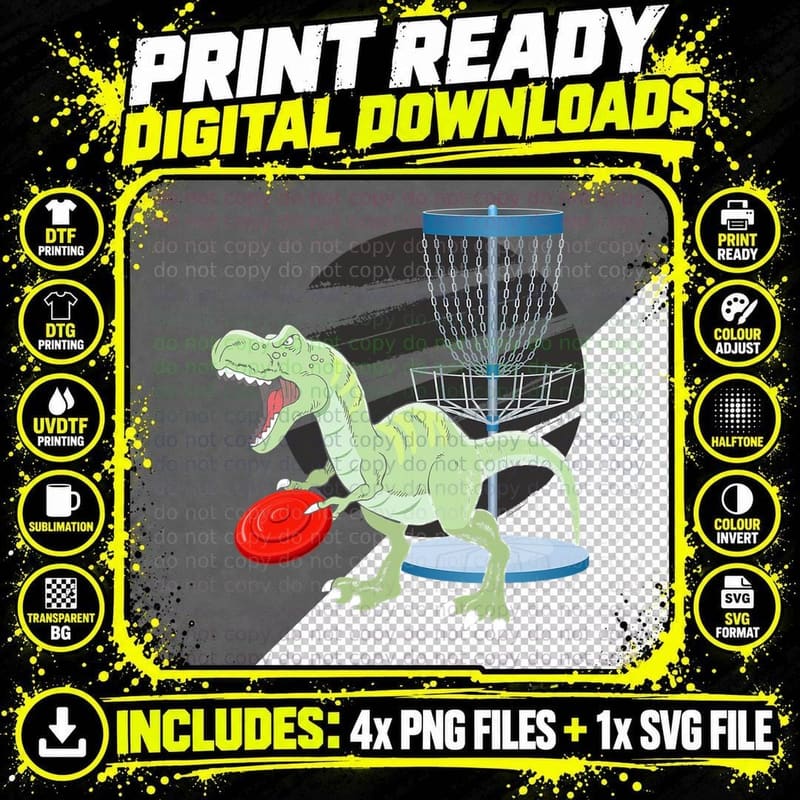 T Rex Frisbee Dinosaur Recreational Tosser Dino Disc Png SVG Digital Bundle