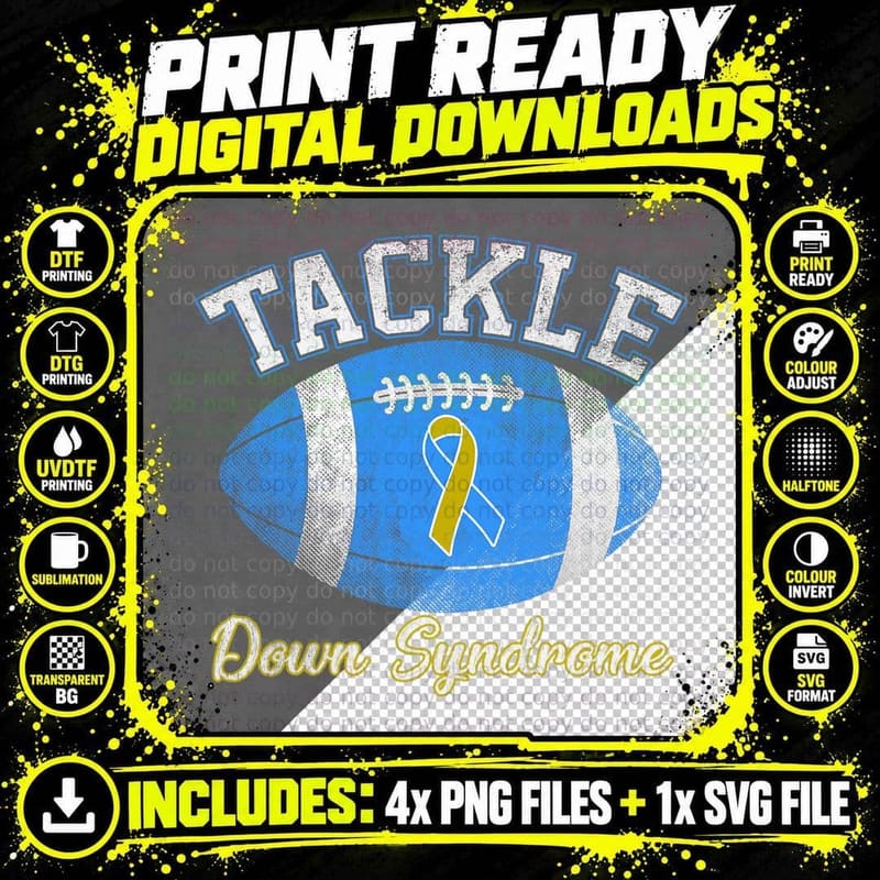 T21 Tackle Down Syndrome Football Down Syndrome T-Shirt Png SVG Digital Bundle