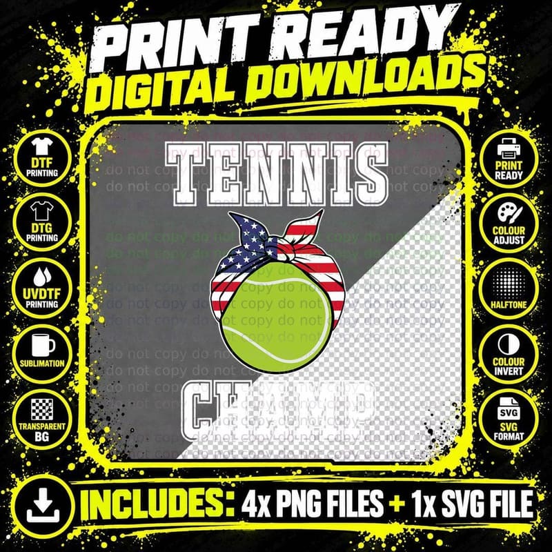 Tennis Champ Jersey Gift for Top Champion Players T-Shirt Png SVG Digital Bundle