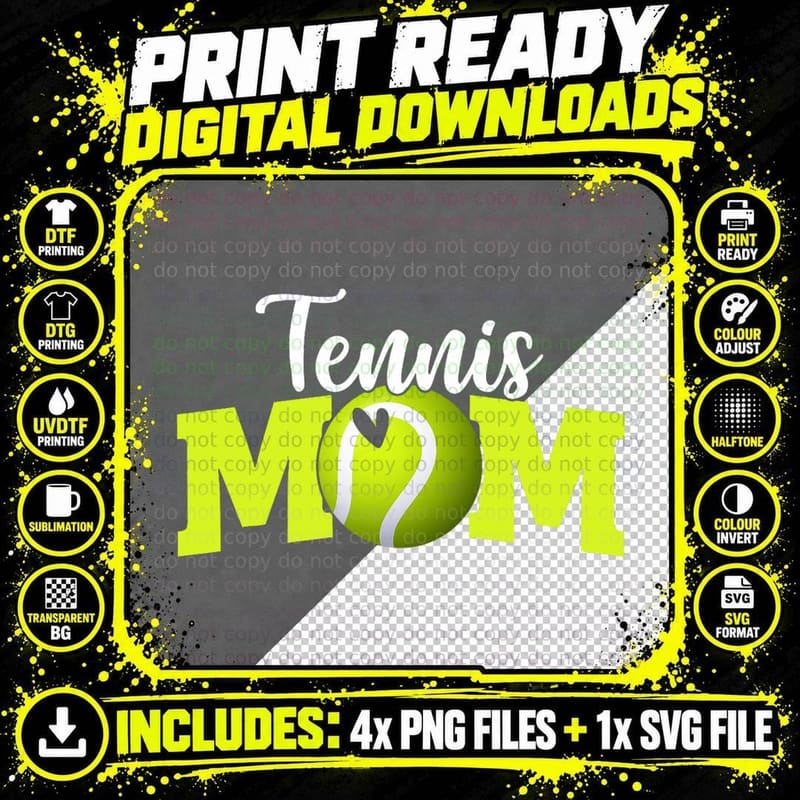 Tennis Mom Cute Letter Print Women Cute Mother's Day Png SVG Digital Bundle