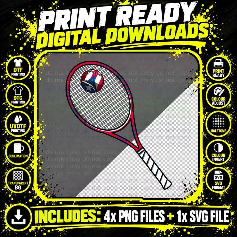 Tennis Racket and Ball Flag of Puerto Rico T-Shirt Png SVG Digital Bundle