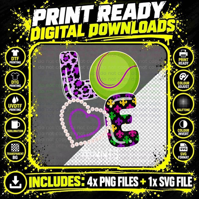 Tennis Sport Mardi Gras Funny Festival Party Lover Png SVG Digital Bundle