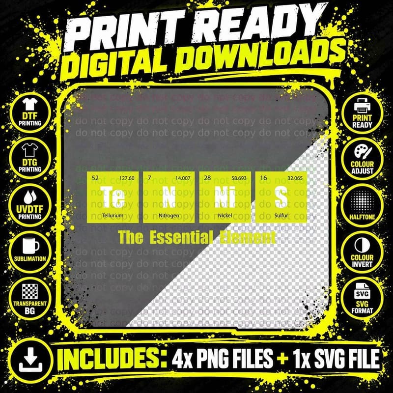 Tennis the Essential Element - Tournament Sports Lover Png SVG Digital Bundle