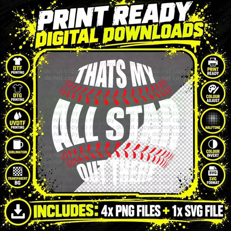 That's My All Star Out There Baseball Player Mom Dad Png SVG Digital Bundle