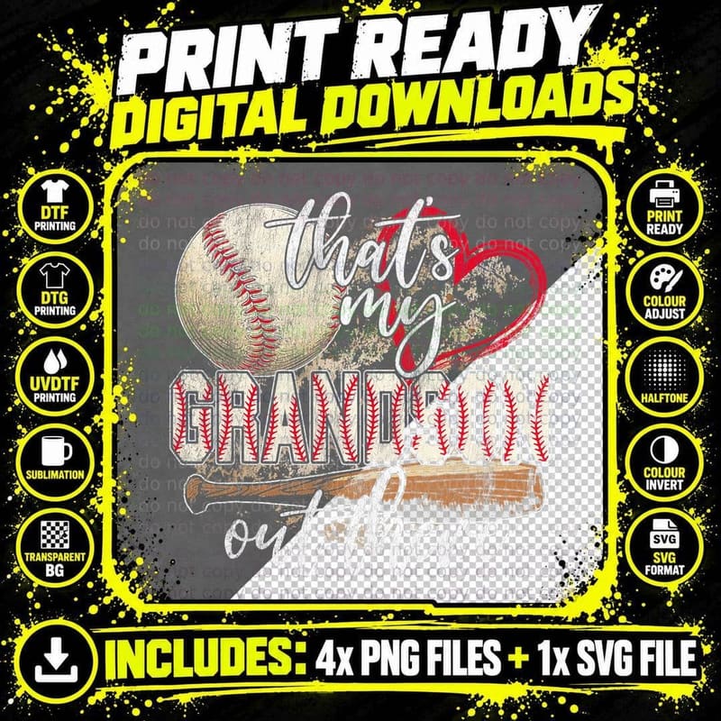 That's My Grandson Out There Baseball Grandma Mother's Png SVG Digital Bundle