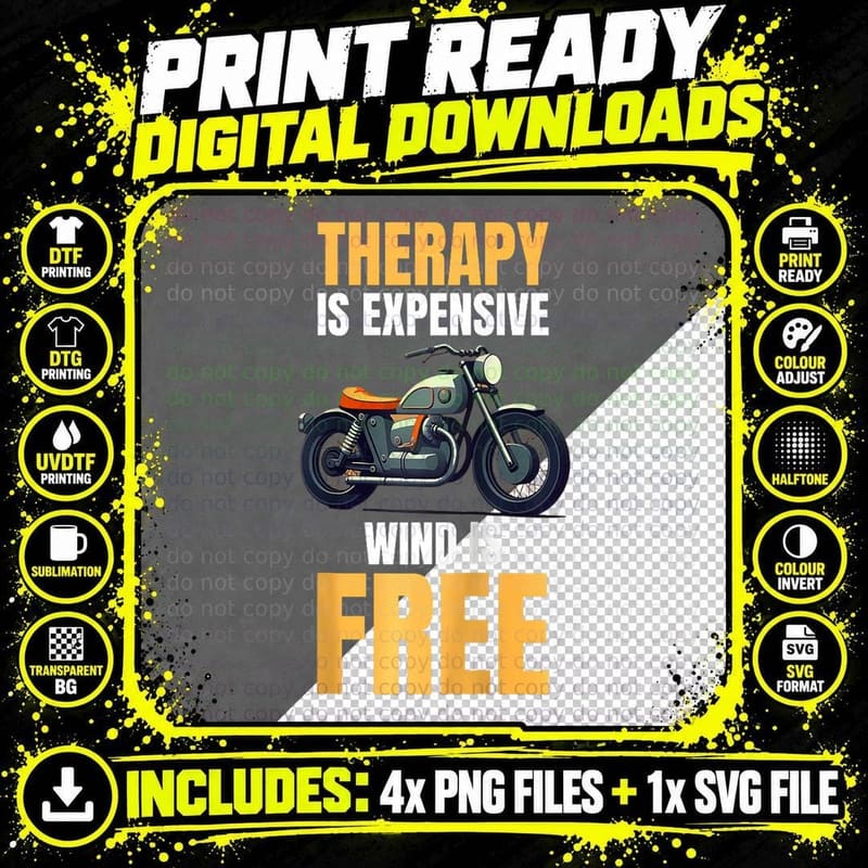Therapy Is Expensive Wind Is Free, Fun Graphic Apparel Png SVG Digital Bundle