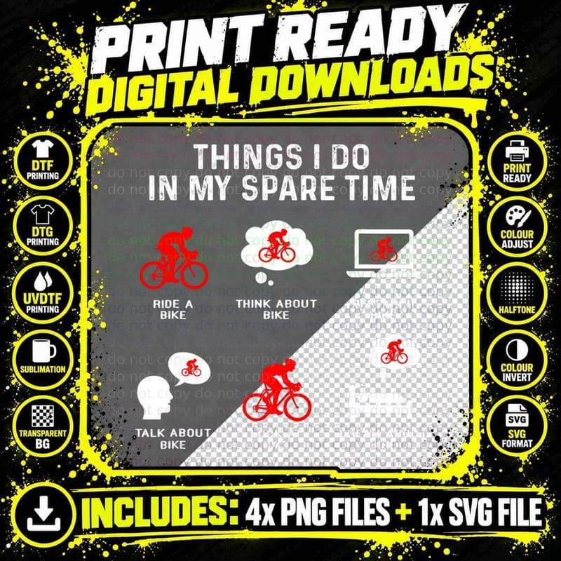 Things I Do in My Free Time Watch Talk Think Cycling Png SVG Digital Bundle