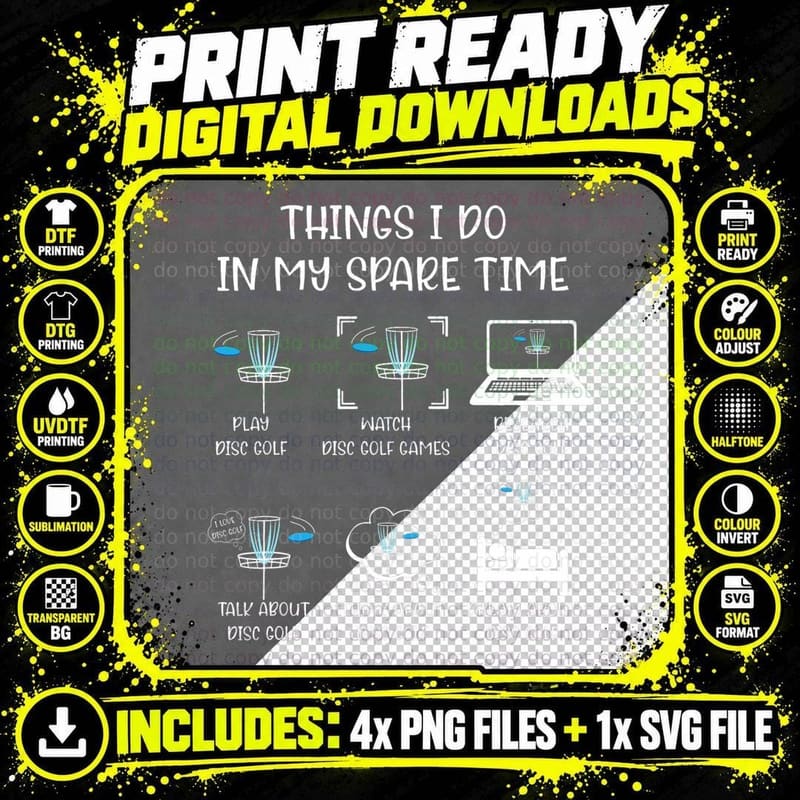 Things I Do in My Spare Time Playing Disc Golf Player Png SVG Digital Bundle
