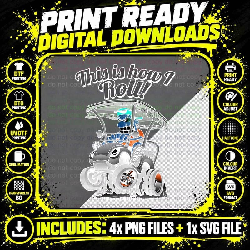 This Is How I Roll! Funny Golf Cart Cartoon Humor Design Png SVG Digital Bundle