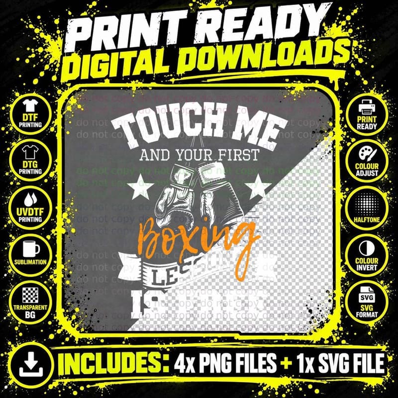 Touch Me and Your First Boxing Lesson Is Free - Gym Png SVG Digital Bundle