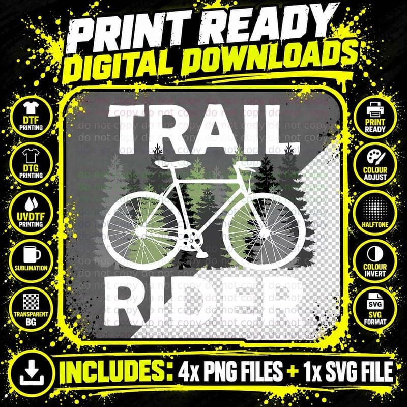 Trail Rider Mountain Bike Riding Biker Bicylce Cycling Png SVG Digital Bundle