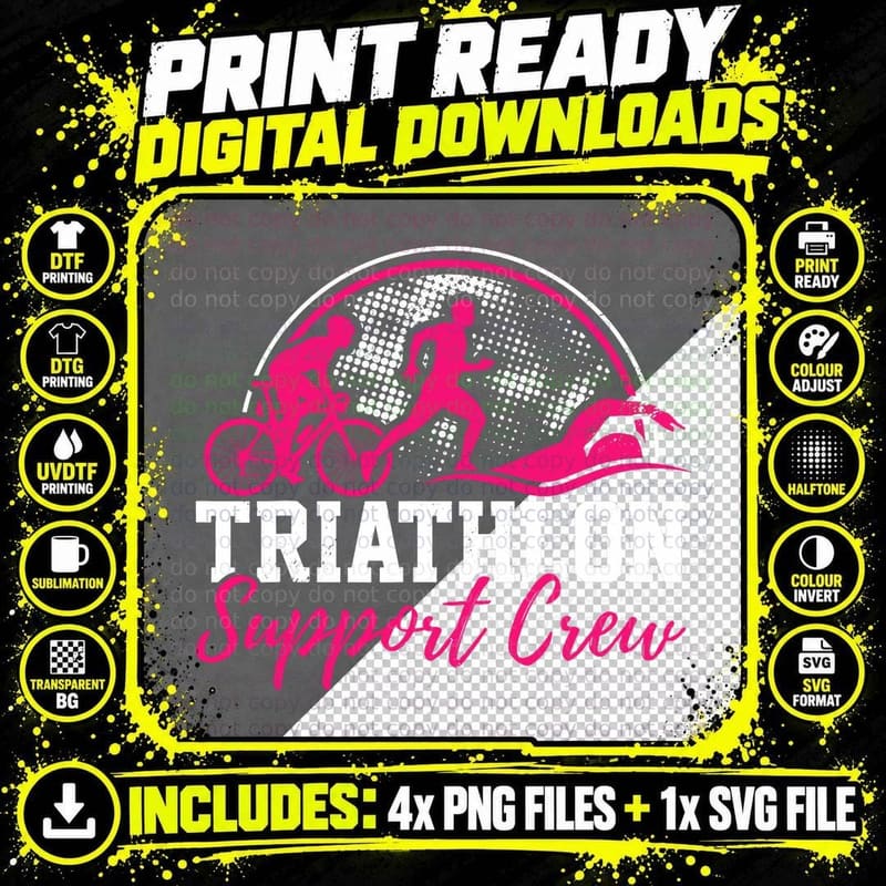Triathlon Support Crew Running Cycling Swimming Png SVG Digital Bundle