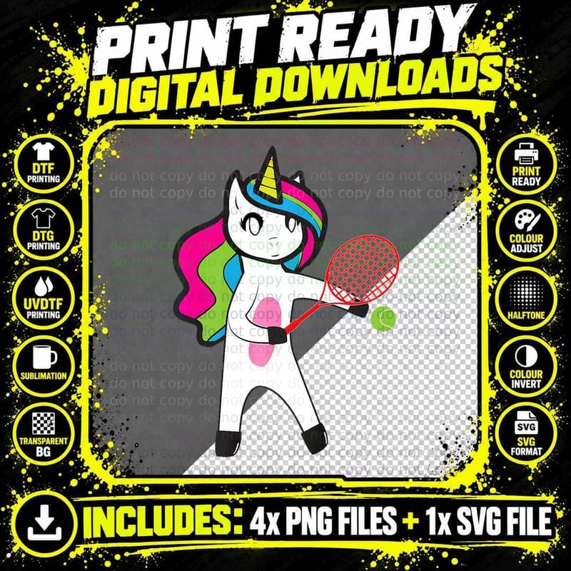 Unicorn Playing Tennis Shirt Cool Racket Sport Lover Png SVG Digital Bundle