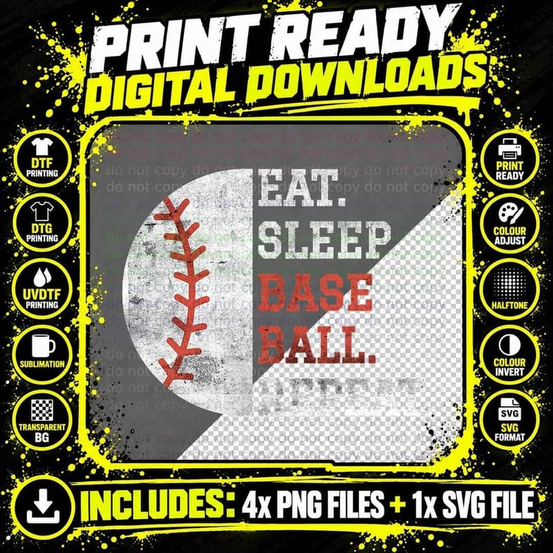 Vintage Baseball Player Eat Sleep Baseball Repeat T-Shirt Png SVG Digital Bundle