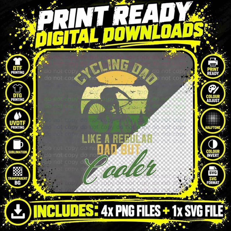Vintage Cycling Dad Like a Regular-Dad but Cooler T-Shirt Png SVG Digital Bundle