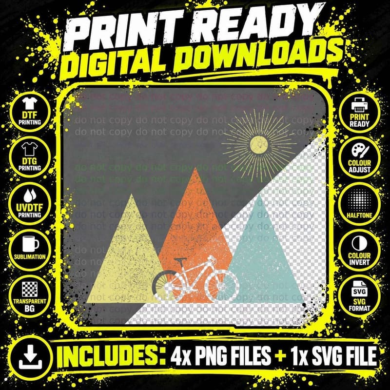 Vintage Mountain Bike MTB Bicycle Cycling Cyclist Biker Png SVG Digital Bundle