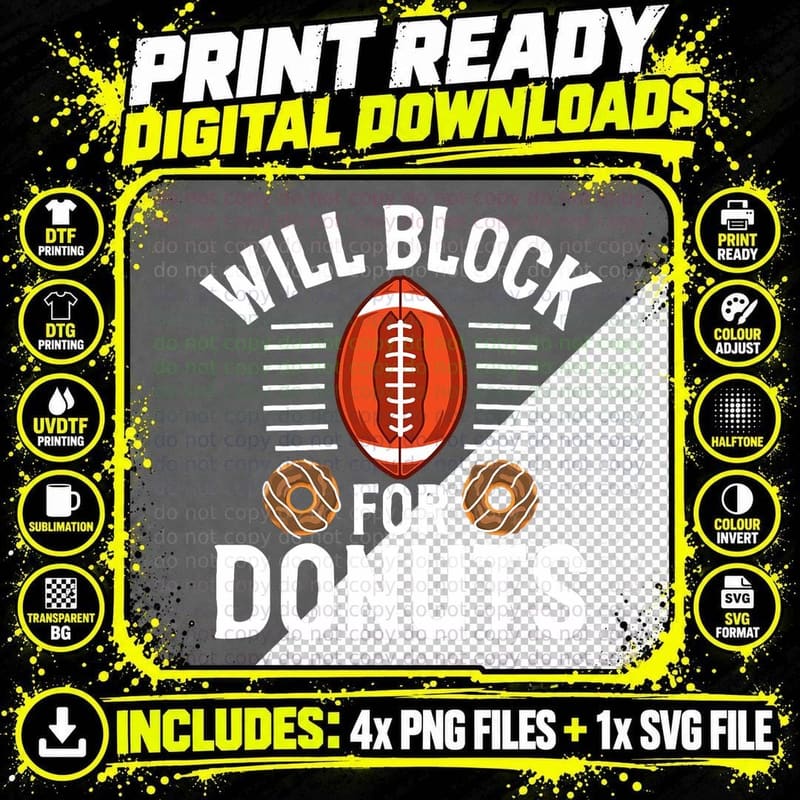 Will Block for Donuts Lover Football Lineman T-Shirt Png SVG Digital Bundle