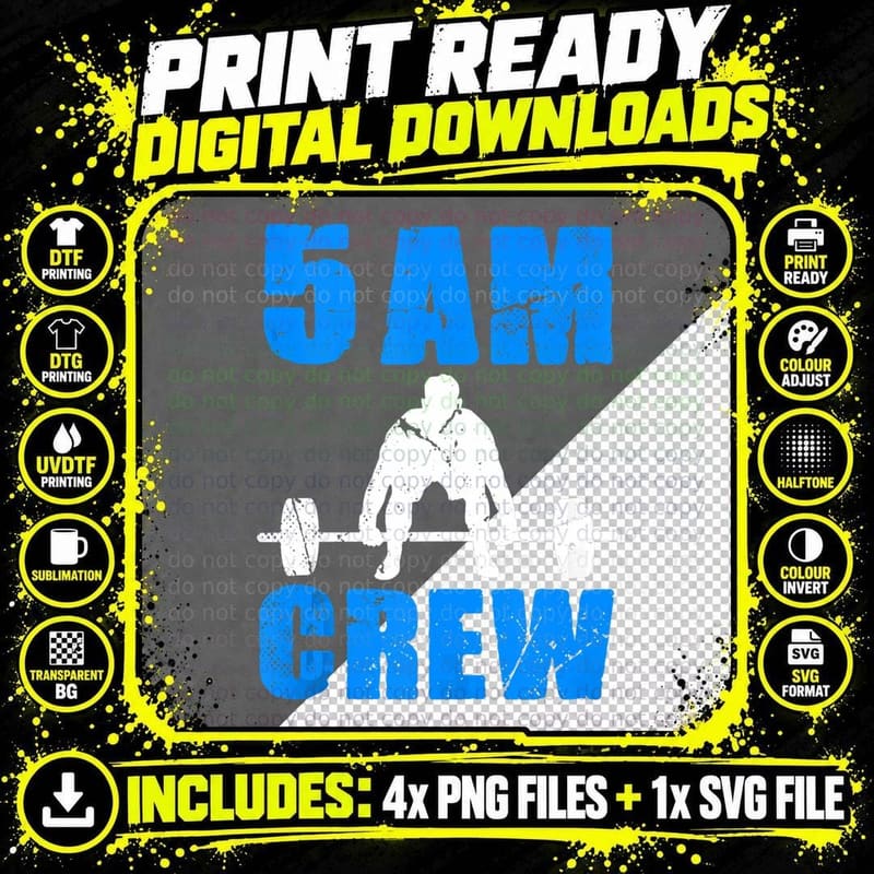 Workout Squad 5AM Crew Funny Gym Quote Png SVG Digital Bundle