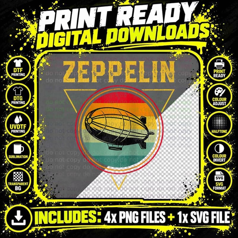 Zeppelin Dirigible Blimp Airship 70s 80s Png SVG Digital Bundle