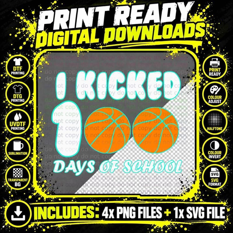100 Days School Basketball T-Shirt, Sports Theme Png SVG Digital Bundle