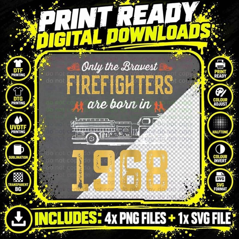 58 Years Old Firefighter Born in 1968 Vintage T-Shirt Png SVG Digital Bundle
