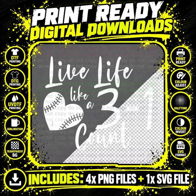 AS Live Life Like 3-1 Count Baseball Softball Love Risk Png SVG Digital Bundle