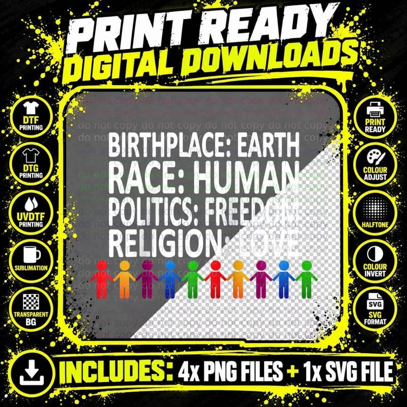 Against Racism, Politics Human Rights Human Love Png SVG Digital Bundle