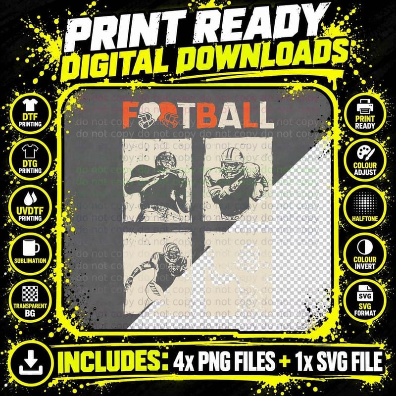 American Football Retro Panel T-Shirt Png SVG Digital Bundle