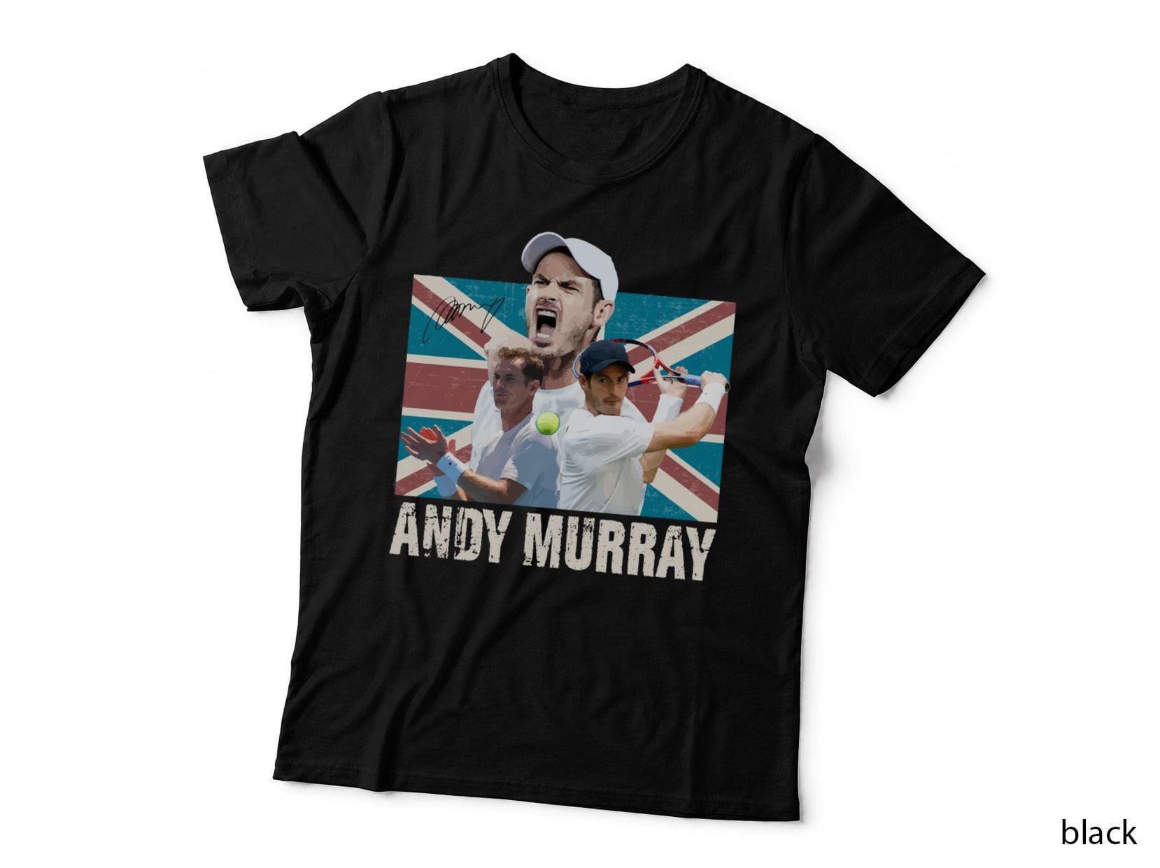 Andy Murray Tennis T-Shirt, Union Jack Graphic, British Champion