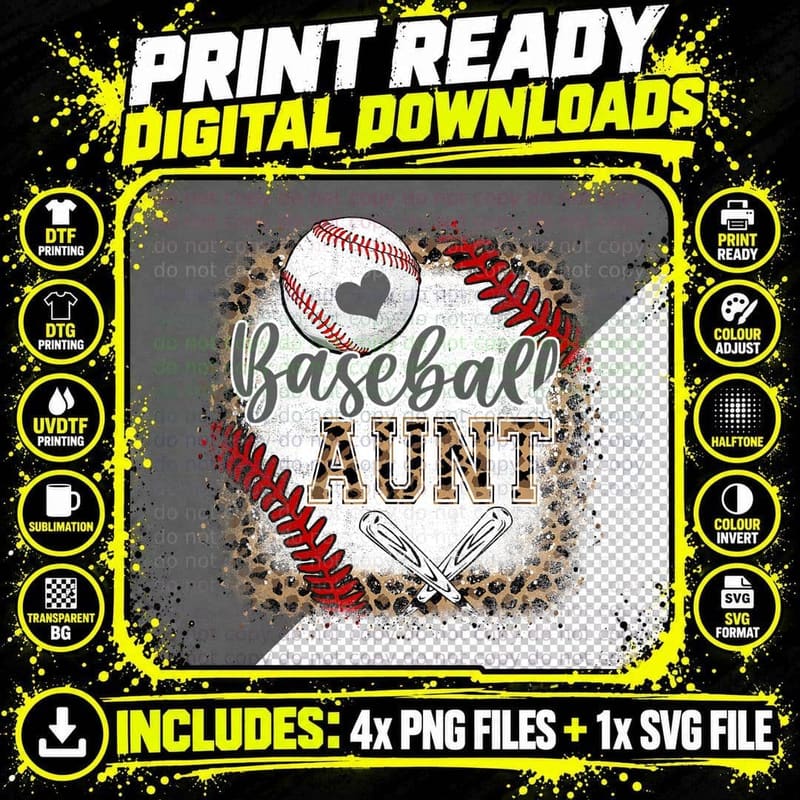Baseball Auntie Leopard Print T-Shirt Png SVG Digital Bundle