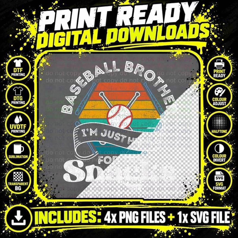 Baseball Brother I'm Just Here for the Snacks Retro Png SVG Digital Bundle